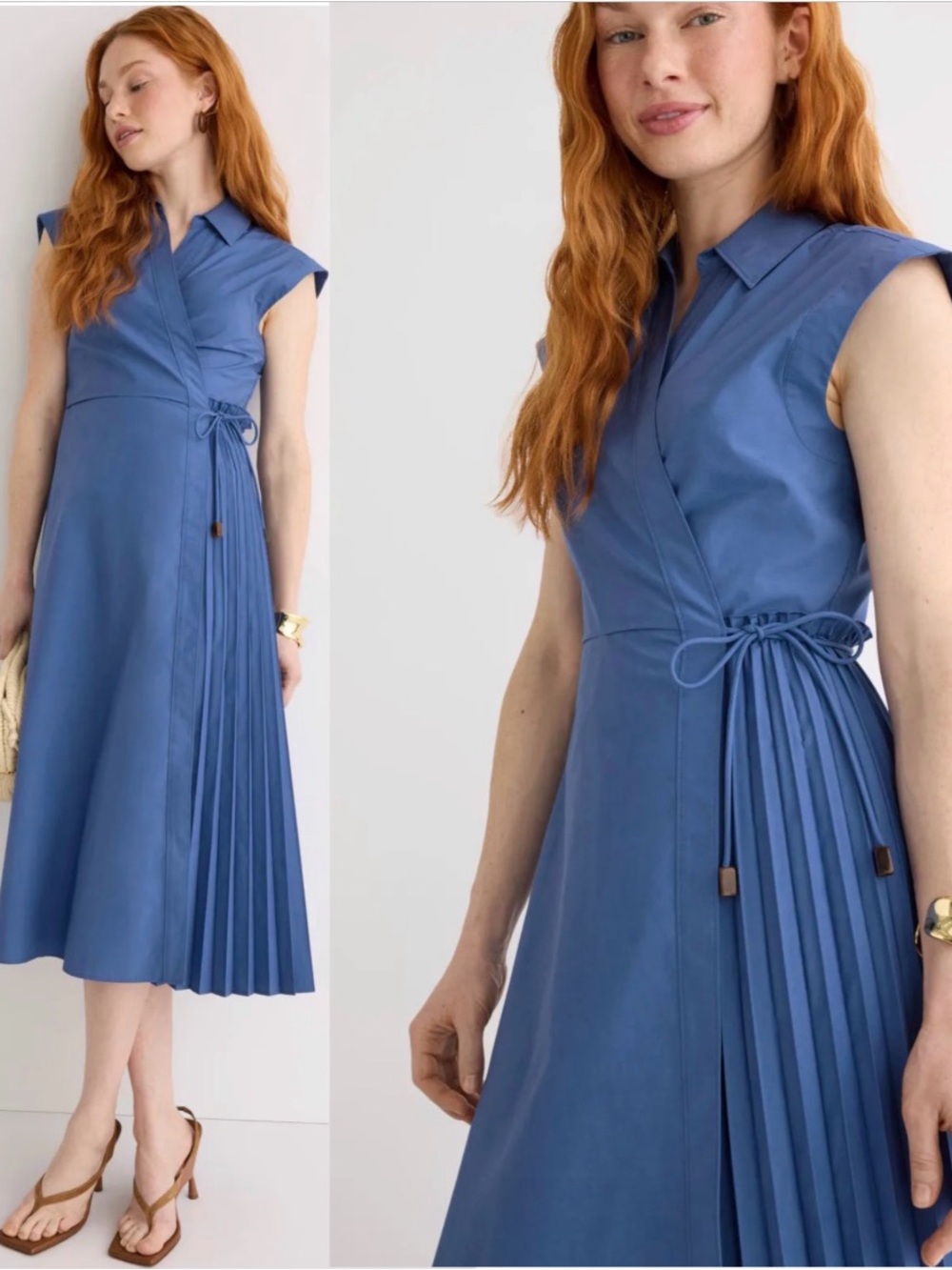 Tanya Taylor Sleeveless Blue Wrap Midi Dress with Pleated Side Shivon size 8